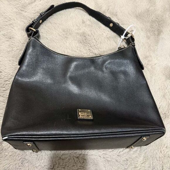 Authentic Dooney & Bourke‎ Black Leather Shoulder Bag Saffiano Bryce Hobo $298 - Picture 1 of 9